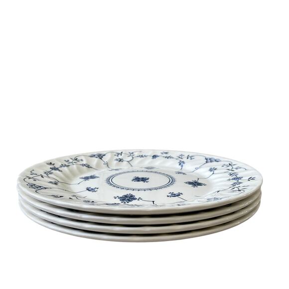 Queen's FINLANDIA Blue & White Floral Dinner Plates 10in Set of 4 England NEW - Picture 4 of 16